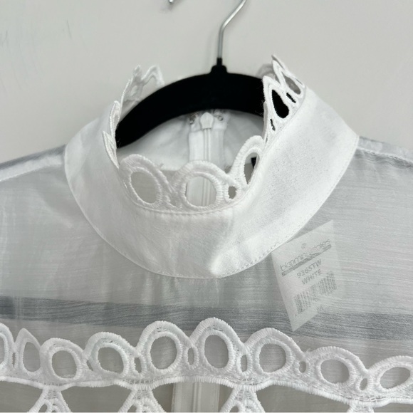 CLOSETTE CHIC NWT White Embroidered Cutout Eyelet Sheer Long Sleeves Blouse Sz M - Picture 10 of 15